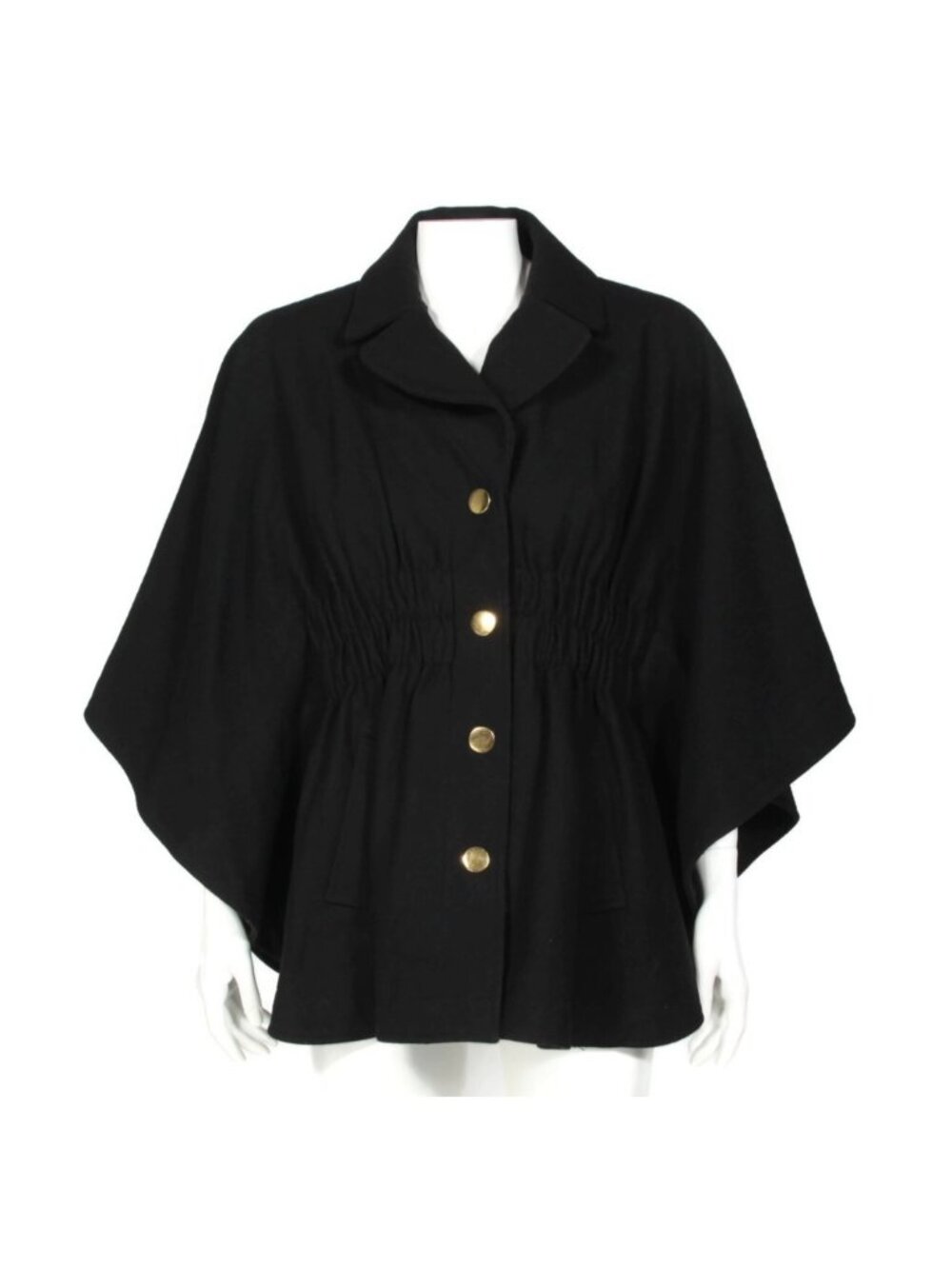 CO-OP Barney's New York Black Wool Cape Cloak Jacket Coat Gold Snaps XS /607